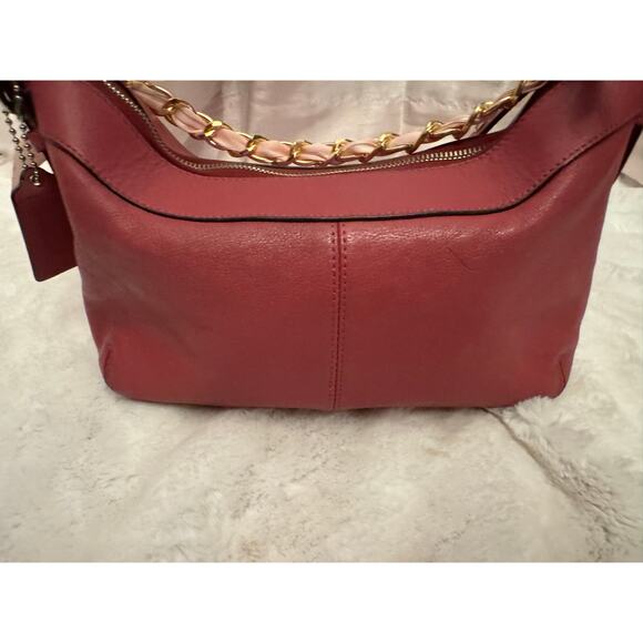 Coach F15512 Pink Madison Gathered Leather Hobo Shoulder Bag Gold Chain - Picture 7 of 13
